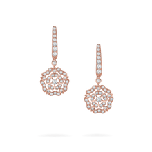 Load image into Gallery viewer, Tudor Rose Mini Icons Diamond Drop Earrings In 18ct Rose Gold