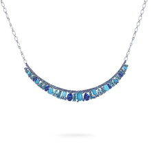 Load image into Gallery viewer, Blaze Blue Sapphire, Tanzanite, Aquamarine, Blue Topaz And Turquoise Necklace and Hoop Earrings