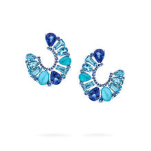 Load image into Gallery viewer, Blaze Blue Sapphire, Tanzanite, Aquamarine, Blue Topaz And Turquoise Necklace and Hoop Earrings
